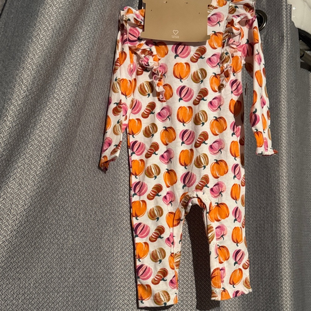 Chick Pea Pumpkin Print One Piece - Orange, Pink, Brown